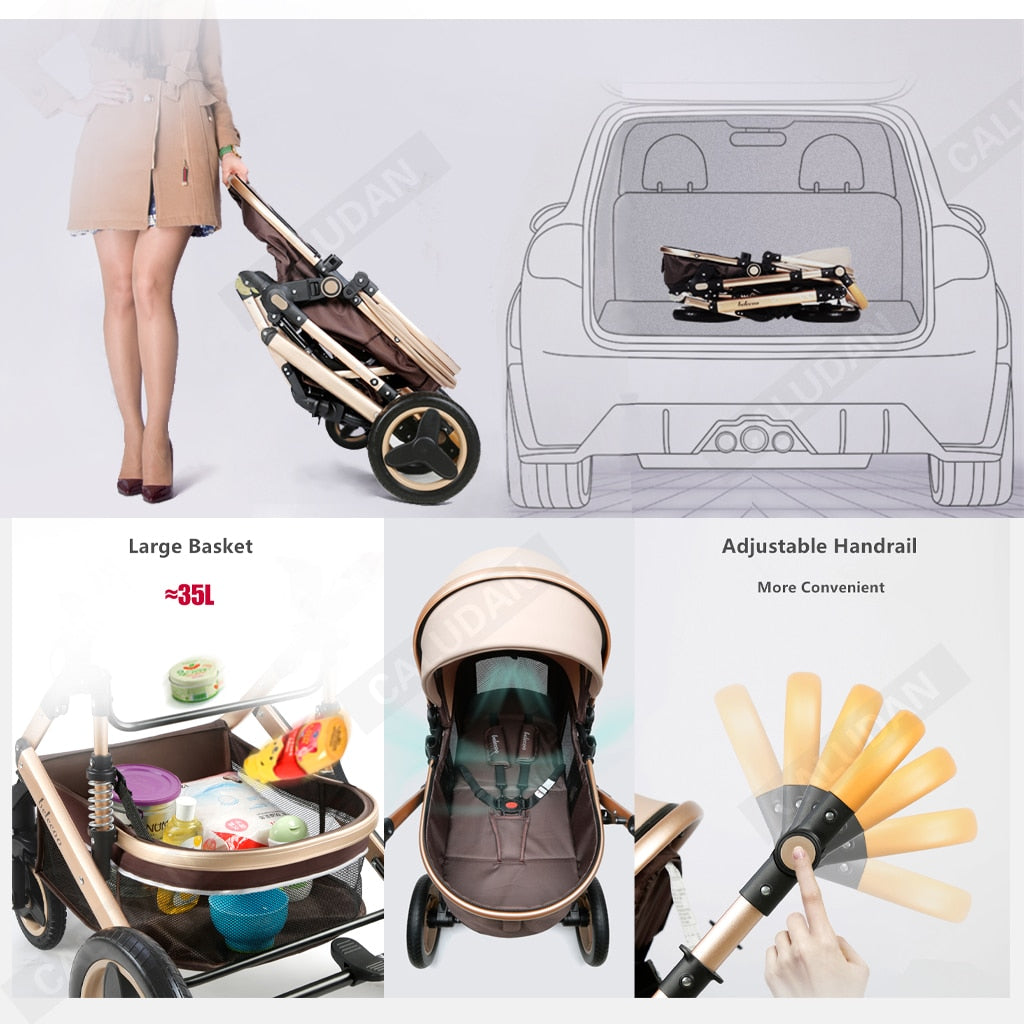 YAZOCO Poussette 3 en1 Compacte Poussette CombinéEs Anstout Terrain Luxe Haut Paysage Quadruple Pliable Canne Bébé Poussettes Confort Convient aux Nouveau Nés