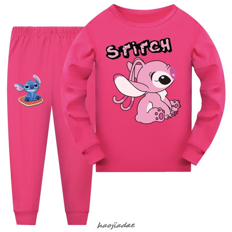 Ensembles de pyjamas en coton à manches longues pour enfants Stitch