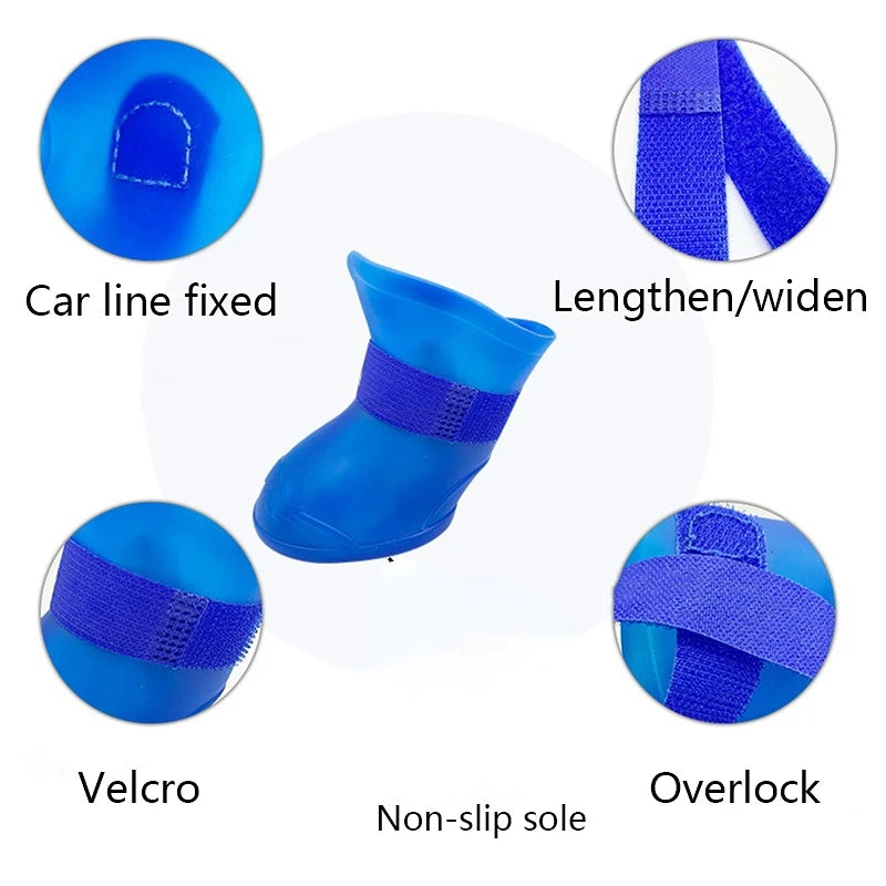 Botte en caoutchouc anti-alde pour animaux de compagnie, botte imperméable pour petits, moyens et grands chiens, chaussures d'extérieur pour chats, 4 pièces