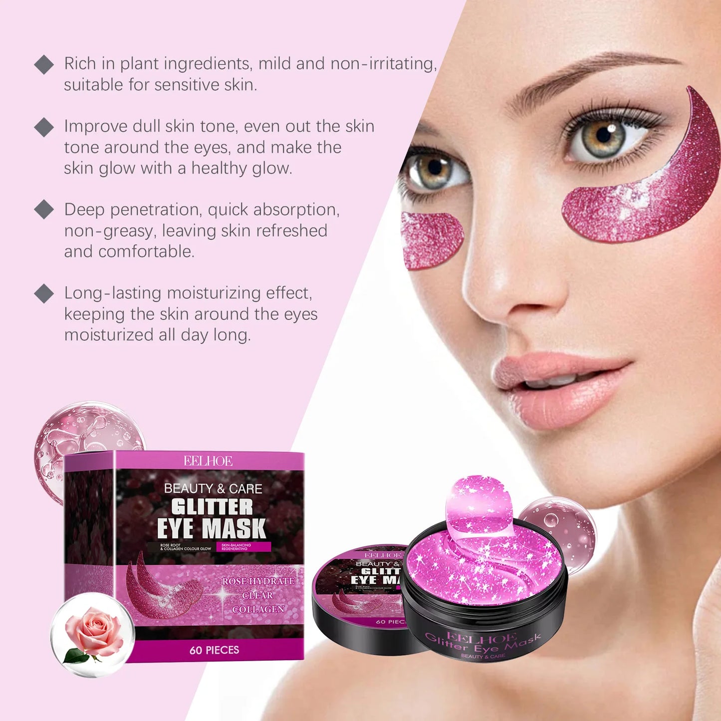 Masque pour les yeux au collagène scintillant 60 Pièces