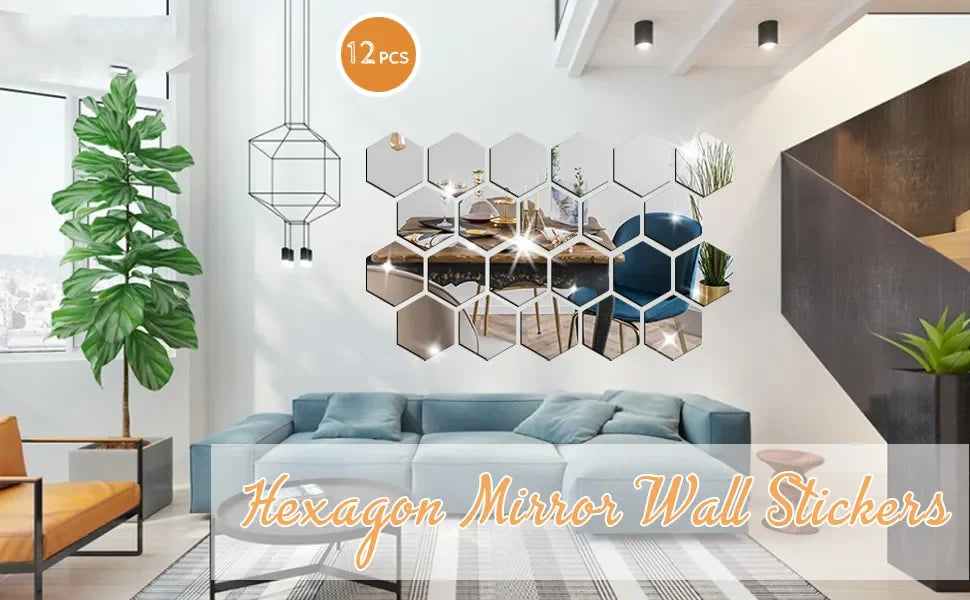 12 pcs 3D Miroir Mural Autocollant , Décoration Intérieure, Argent