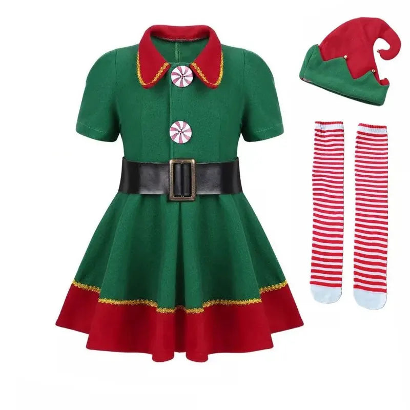 AudMsier Vêtements D'elfe De Fête Ensemble De Chapeau D'elfe Robe Carnaval de Noël Cosplay Pour Fille 12m - 10 ans
