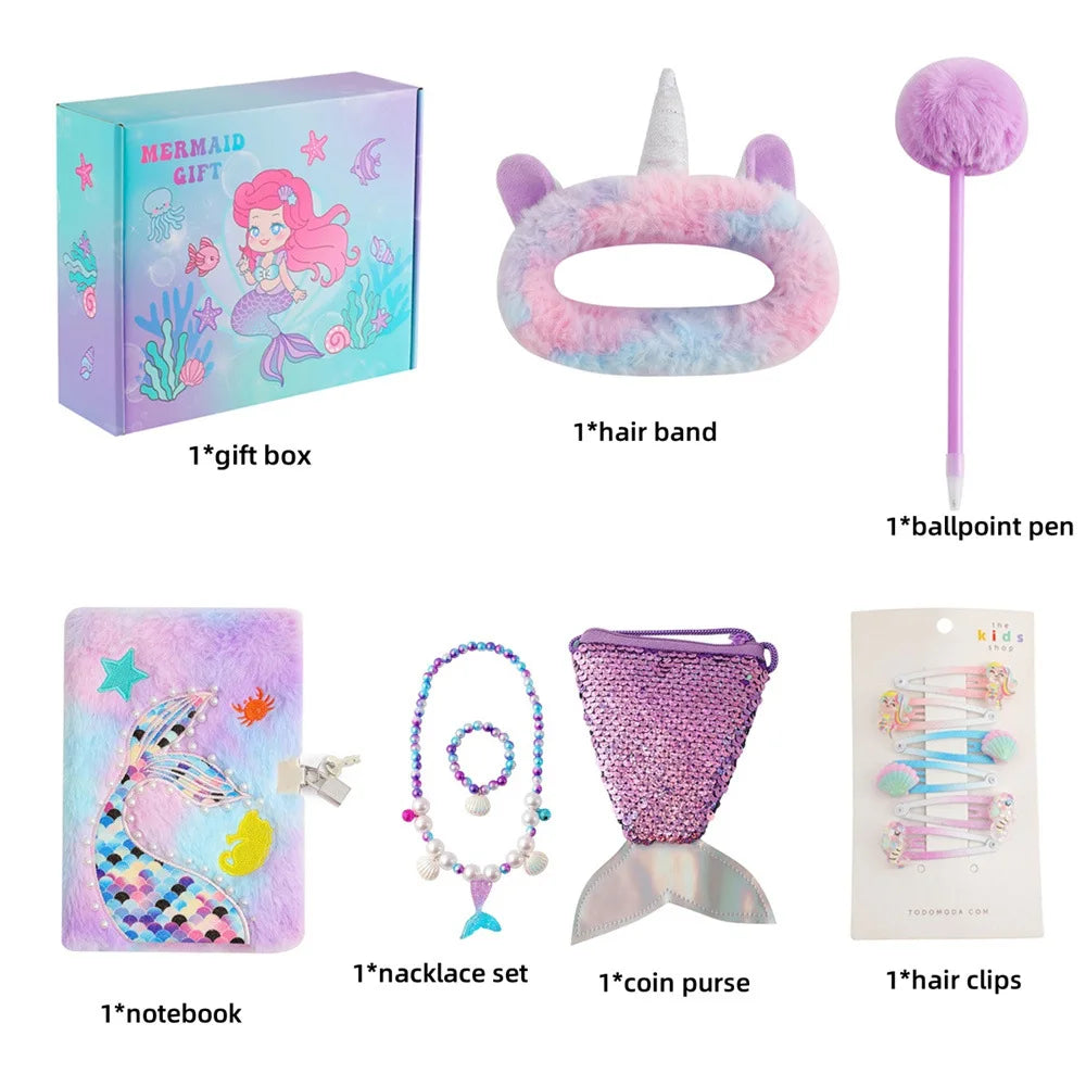Sirène Thème Etudiant Papeterie Set Mignon Fantasy Dessin Animé Thème Cahier Set Cadeau de Noël pour les filles Sirène Cadeau d’anniversaire Pas Cher