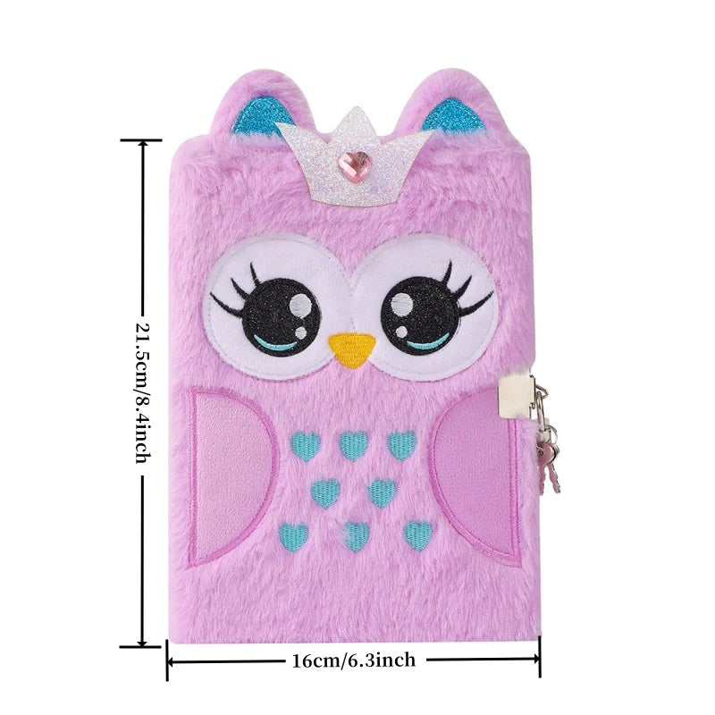 Carnet de Notes en Peluche Hiboux Mignon, A5 Carnet de Notes Horizontal, Journal Secret, Notebook pour le travail, l'étude, Cadeau pour Enfants et Adolescents