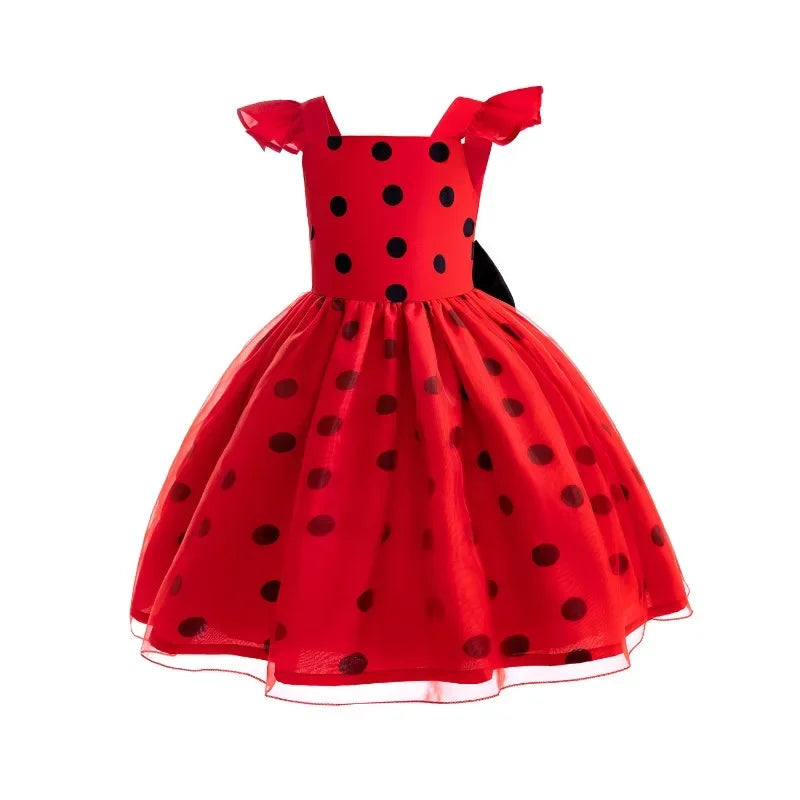 Robe Coccinelle Filles + gants+ sac+ masque + boucle d'oreille