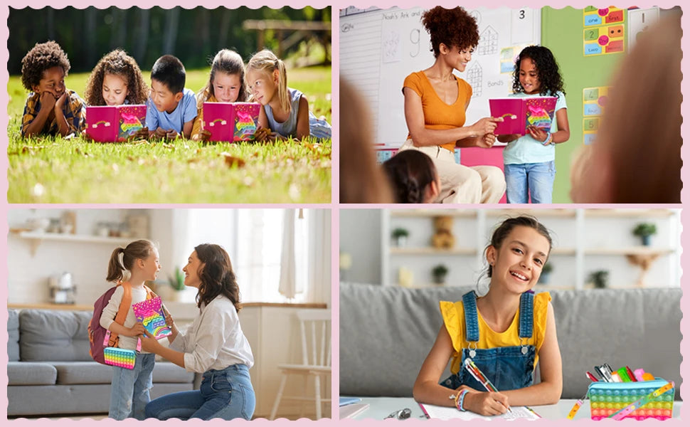 Cahier Pop pour Enfants, Fidget Journal Set Comprend Agenda avec serrure Bracelet de mode rose 6 Stylo à bille multicolore