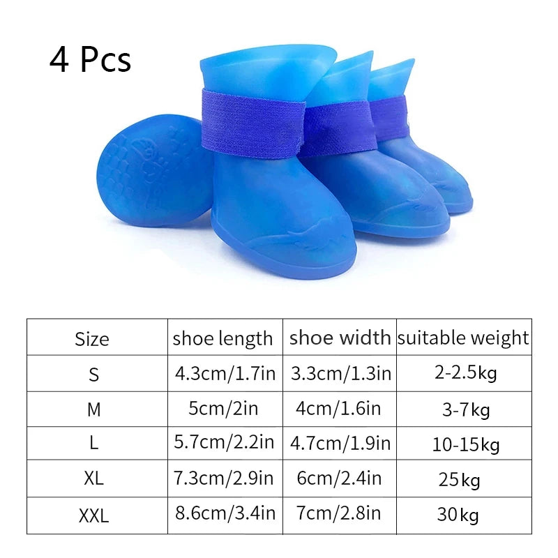 Botte en caoutchouc anti-alde pour animaux de compagnie, botte imperméable pour petits, moyens et grands chiens, chaussures d'extérieur pour chats, 4 pièces