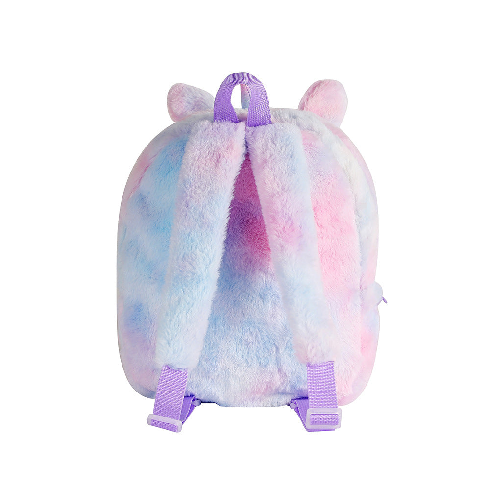 Sac à dos pour filles de maternelle Sac à dos en peluche de dessin animé licorne pour enfants avec de jolis grands yeux
