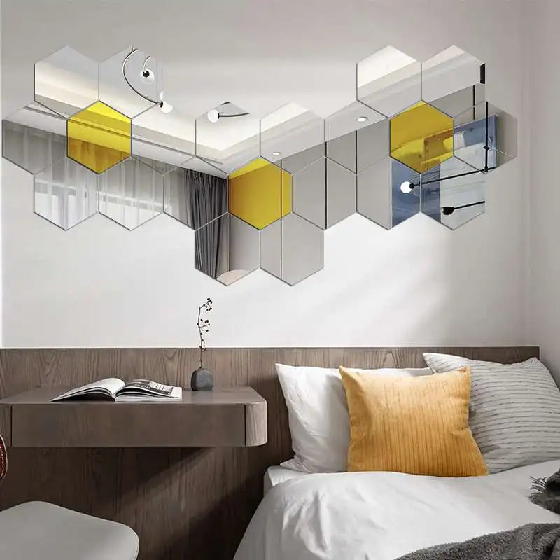 12 pcs 3D Miroir Mural Autocollant , Décoration Intérieure, Argent