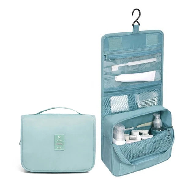 OrgaWise Trousse de Toilette Femme Pliable Étanche, Portable Trousse de Toilette Multifonction, Envoyer Un Joli Petit Sac Blue Claire