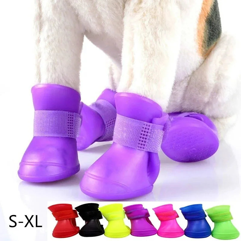 Botte en caoutchouc anti-alde pour animaux de compagnie, botte imperméable pour petits, moyens et grands chiens, chaussures d'extérieur pour chats, 4 pièces