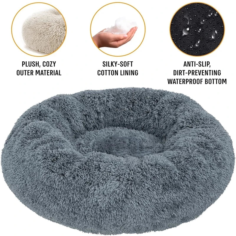 Lit rond en peluche super doux pour animaux de compagnie, lit pour grand chien, maison pour chat, long, moyen, sommeil chaud, hiver, 50