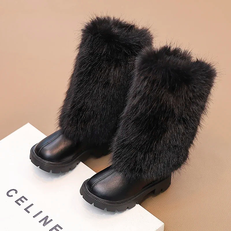 Bottes hautes enfants chaud princesse bottes en cuir semelles souples