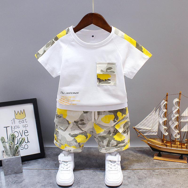 2 piéces Ensemble Court À Rayures Imprimées À Manches Courtes Pour Garçon, Ensemble T-shirt Et Short, Vêtements Pour Enfants Pour L'été