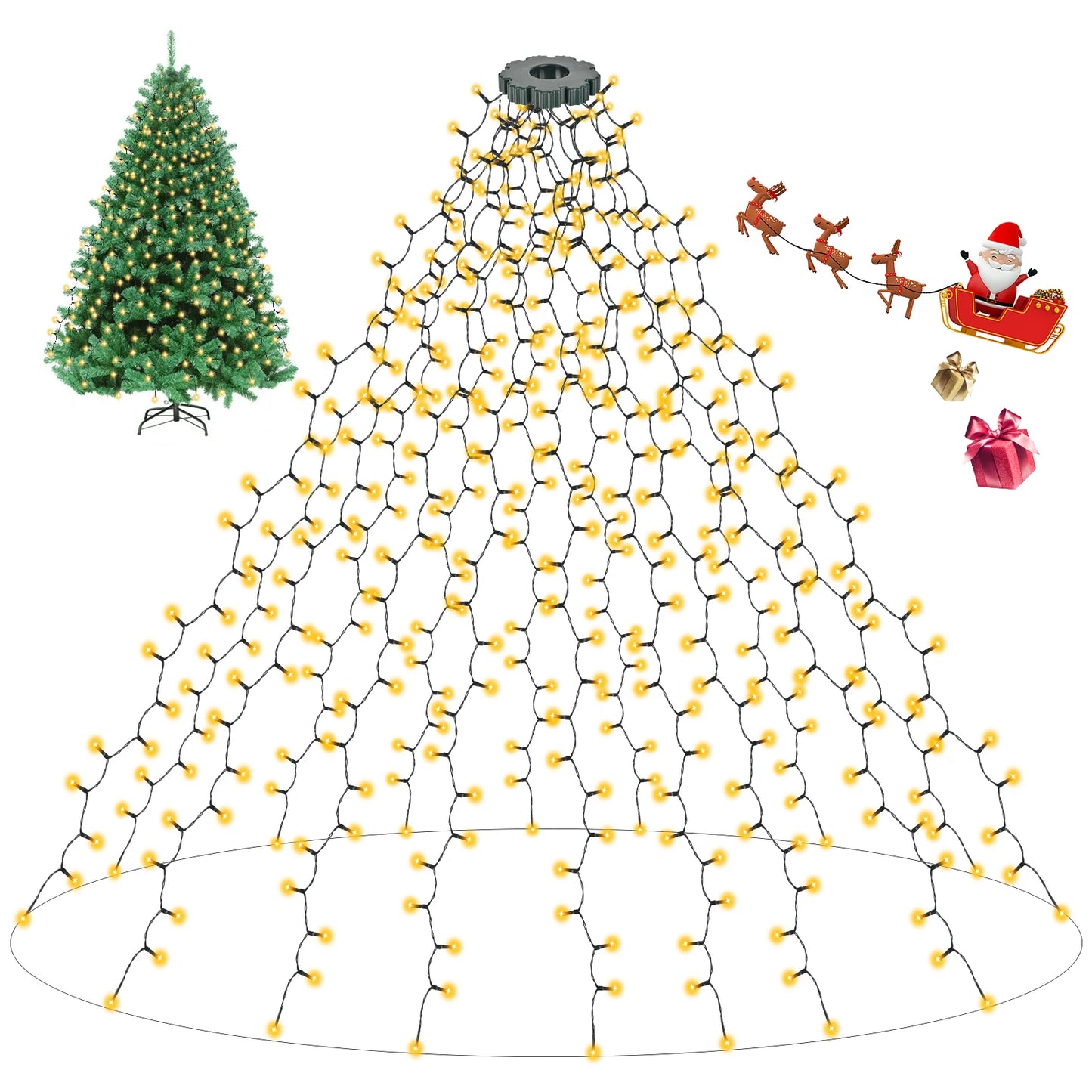 Guirlandes lumineuses de Noël à LED 8 modes d’éclairage Guirlandes lumineuses Lumières de Noël pour fêtes à la maison 400 LED