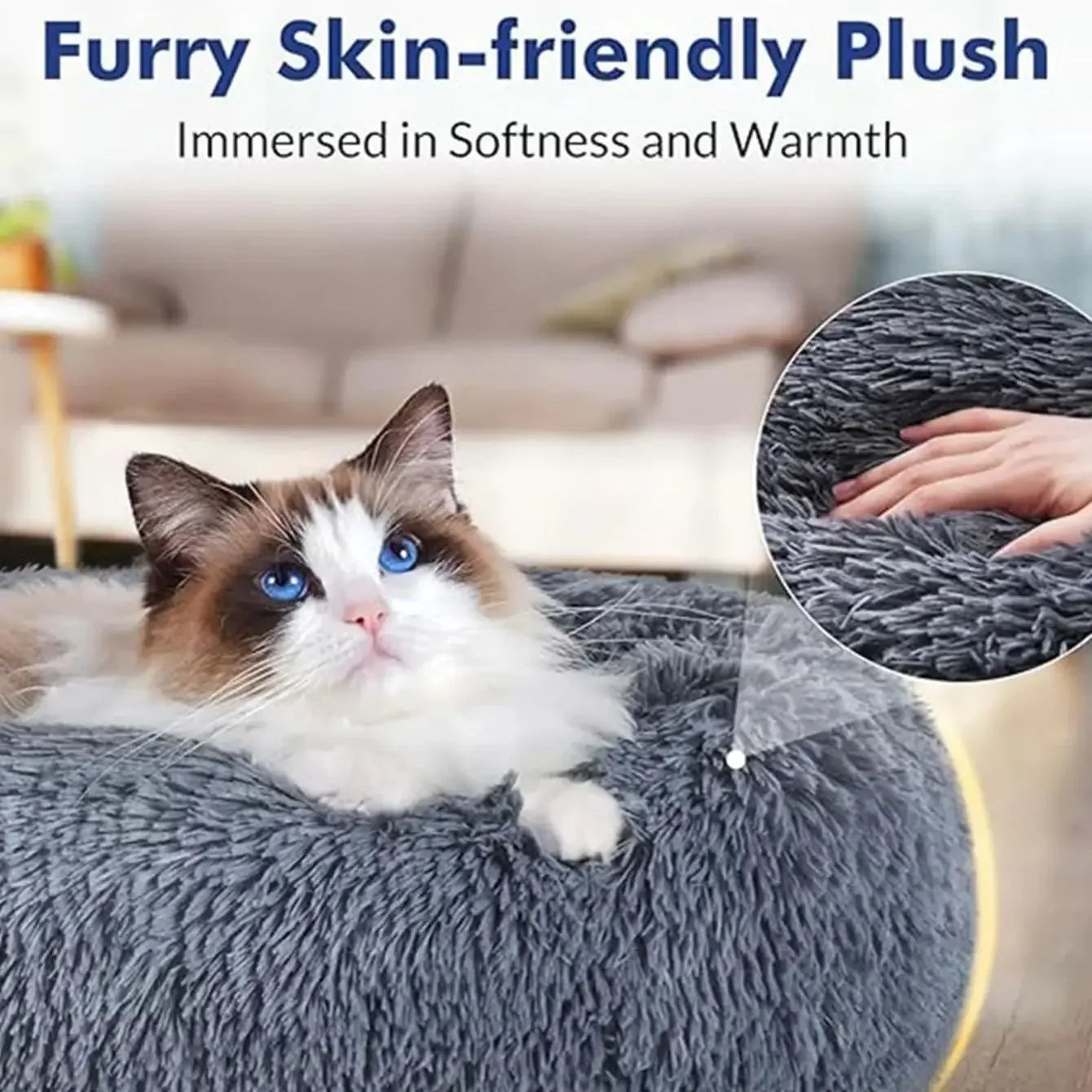 Lit rond en peluche super doux pour animaux de compagnie, lit pour grand chien, maison pour chat, long, moyen, sommeil chaud, hiver, 50