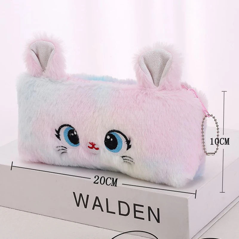 Étui à crayons en peluche kawaii Boîte à stylos mignonne Grande capacité pour les filles Sac de rangement Fournitures de bureau scolaires