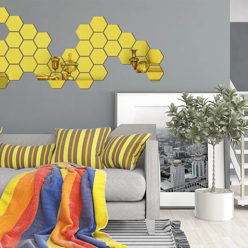 12 pcs 3D Miroir Mural Autocollant Rose Or ,Décoration Murale Chambre Salle de Bain Décoration Intérieure