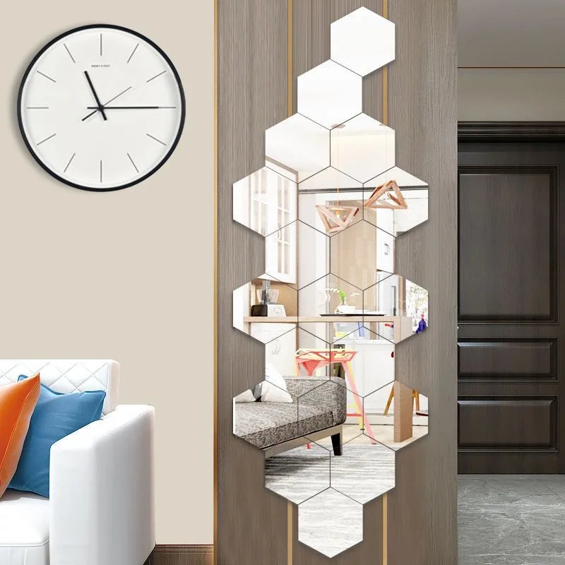 12 pcs 3D Miroir Mural Autocollant , Décoration Intérieure, Argent
