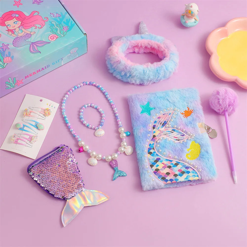 Sirène Thème Etudiant Papeterie Set Mignon Fantasy Dessin Animé Thème Cahier Set Cadeau de Noël pour les filles Sirène Cadeau d’anniversaire Pas Cher