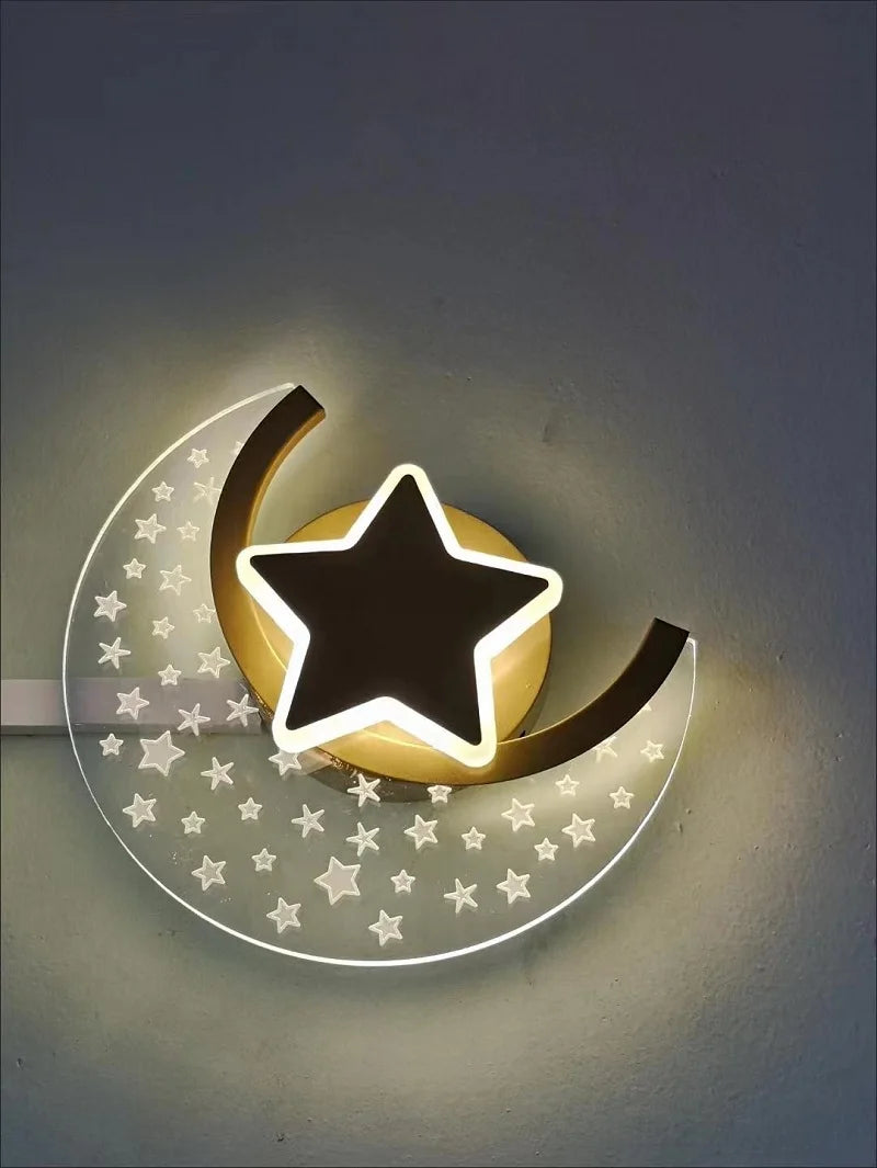 Applique Murale en Acrylique en Forme de Lune et Étoile, Luminaire Décoratif , Chambre d'Enfant ou un Bébé