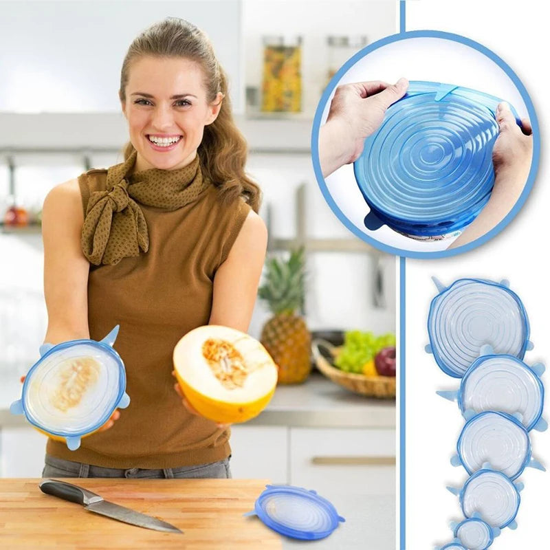 6-Pieces Bleu Couvercles De Bol Silicone