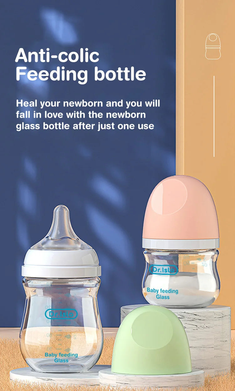 Biberon en verre pour nouveau-né, alimentation au lait pour bébé, sans BPA, 160ml, Rose , Blue
