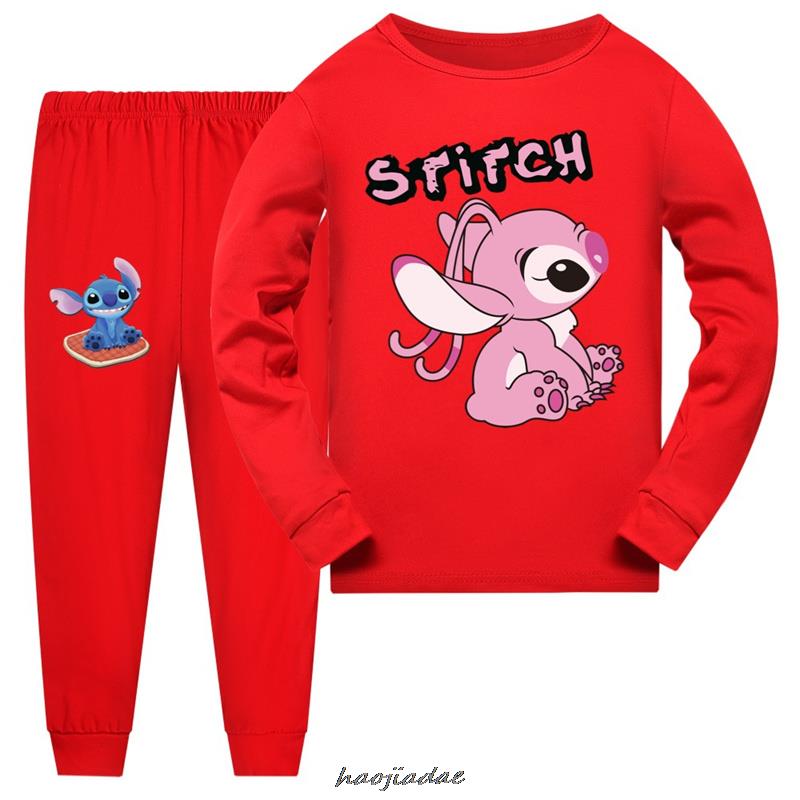 Ensembles de pyjamas en coton à manches longues pour enfants Stitch