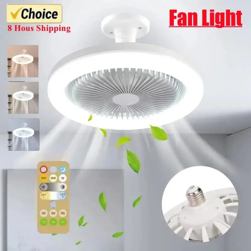 3 en 1 Ventilateur de plafond intelligent avec télécommande, lampe d'éclairage, base de convertisseur, chambre et salon, 85-265V