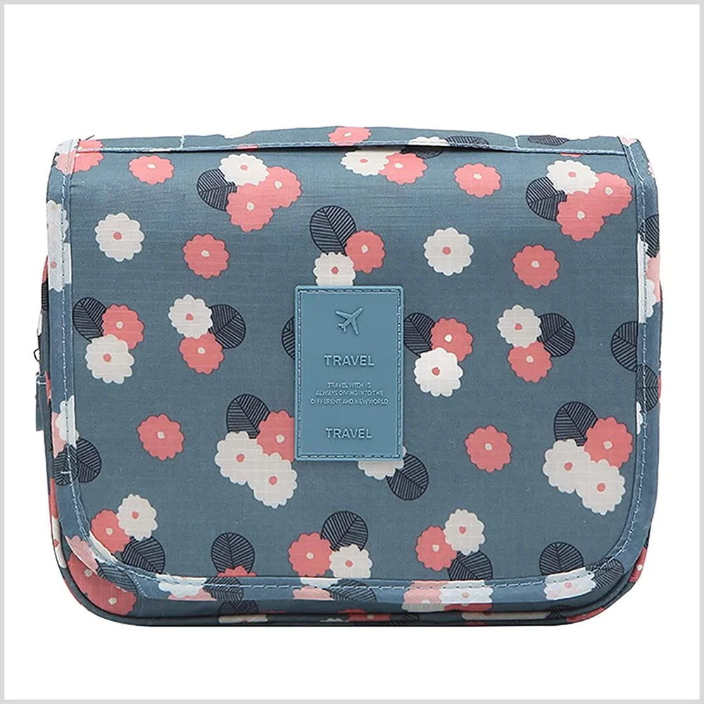 OrgaWise Trousse de Toilette Femme Pliable Étanche, Portable Trousse de Toilette Multifonction, Envoyer Un Joli Petit Sac (Daisy Bleu)