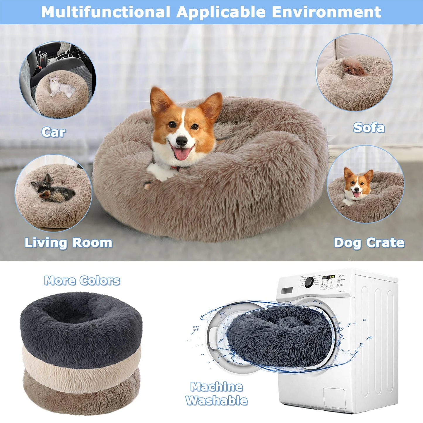 Lit rond en peluche super doux pour animaux de compagnie, lit pour grand chien, maison pour chat, long, moyen, sommeil chaud, hiver, 50