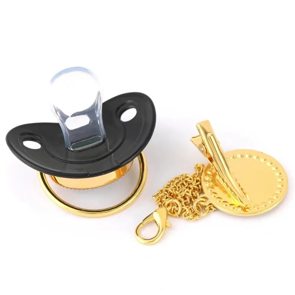 Tétine en Silicone pour Bébé de 0 à 3 Ans, Sans Bisphénol A, Lettres Noires et Dorées, Super Cool, avec réinitialisation de Chaîne, Meilleur Cadeau