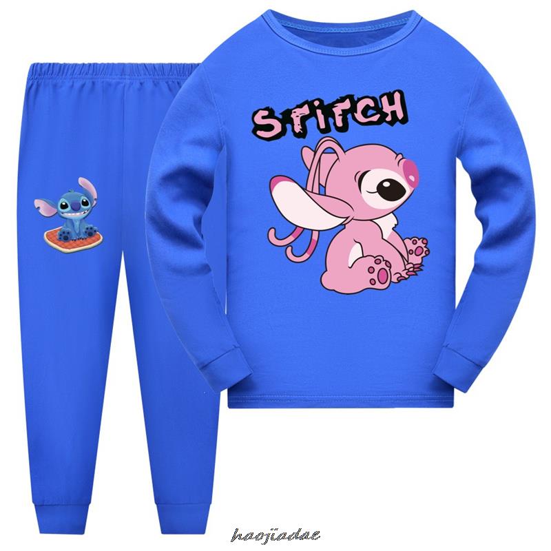 Ensembles de pyjamas en coton à manches longues pour enfants Stitch