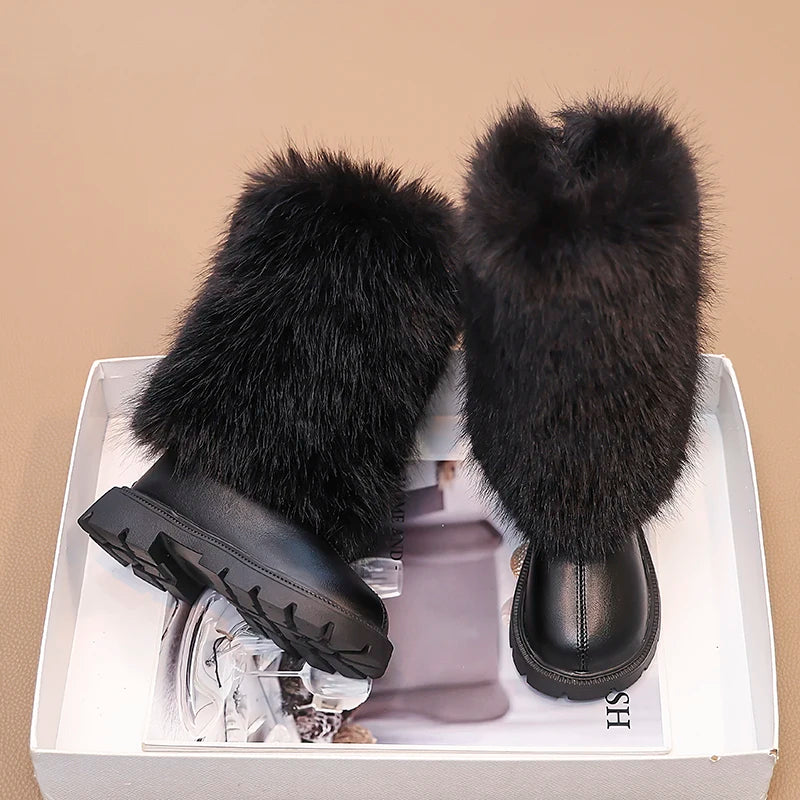 Bottes hautes enfants chaud princesse bottes en cuir semelles souples