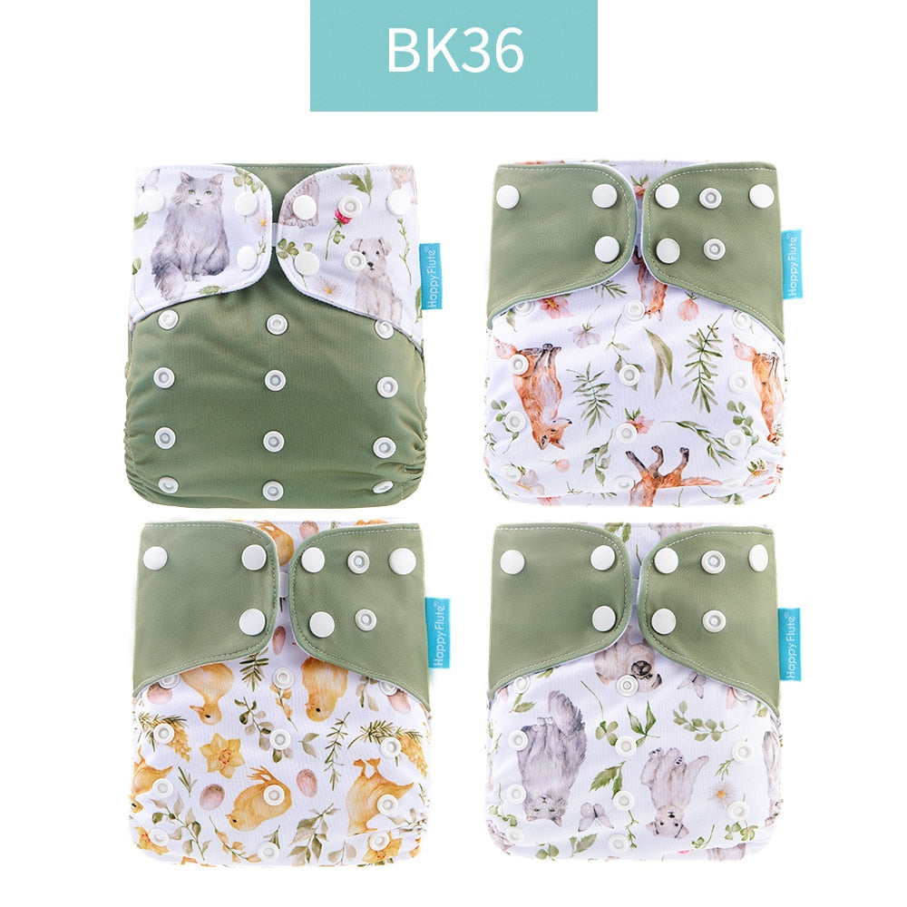 Happyflute 2022 New Fashion Style Baby Nappy 4pcs/set Diaper Cover Waterproof&Reusable Cloth Diaper