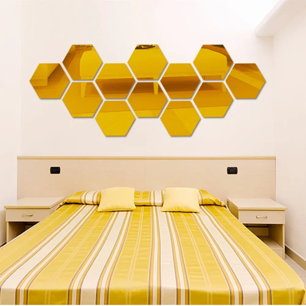 12 pcs 3D Miroir Mural Autocollant Rose Or ,Décoration Murale Chambre Salle de Bain Décoration Intérieure