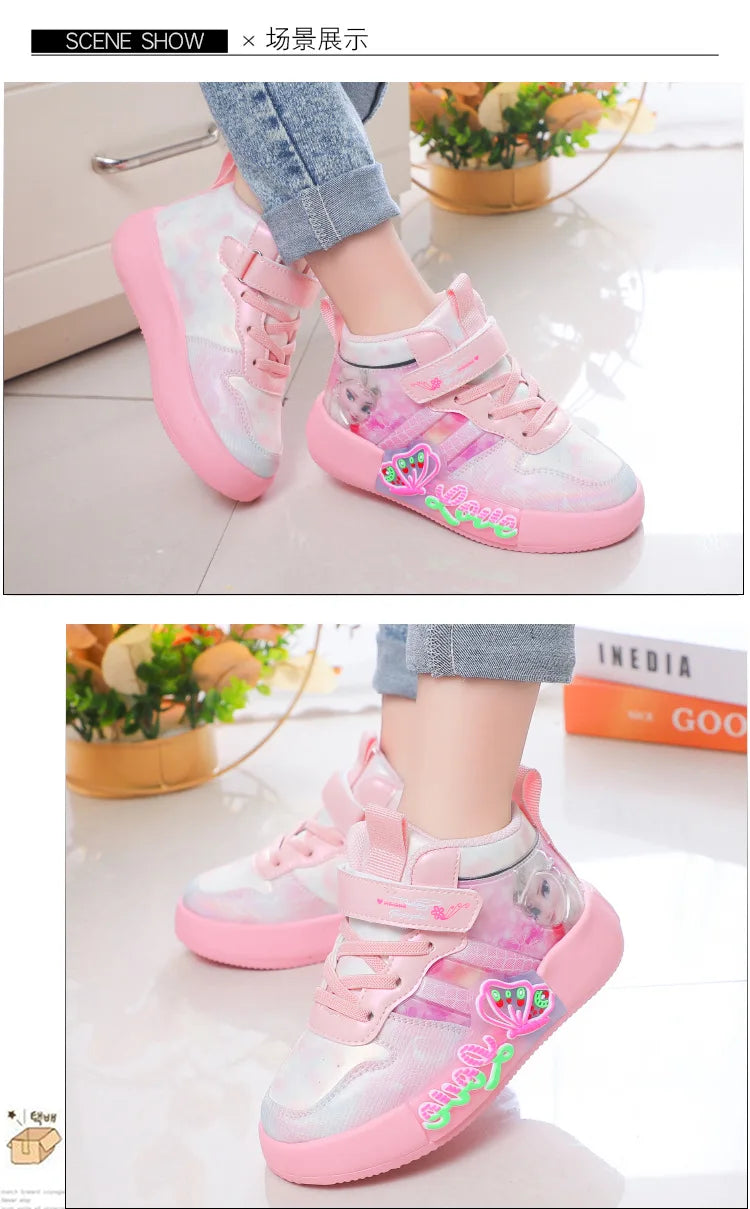 Disney Princess Elsa High Top Casual Board Shoes Automne et Hiver Pour Enfants Plus Chaussures de sport en peluche 7-13