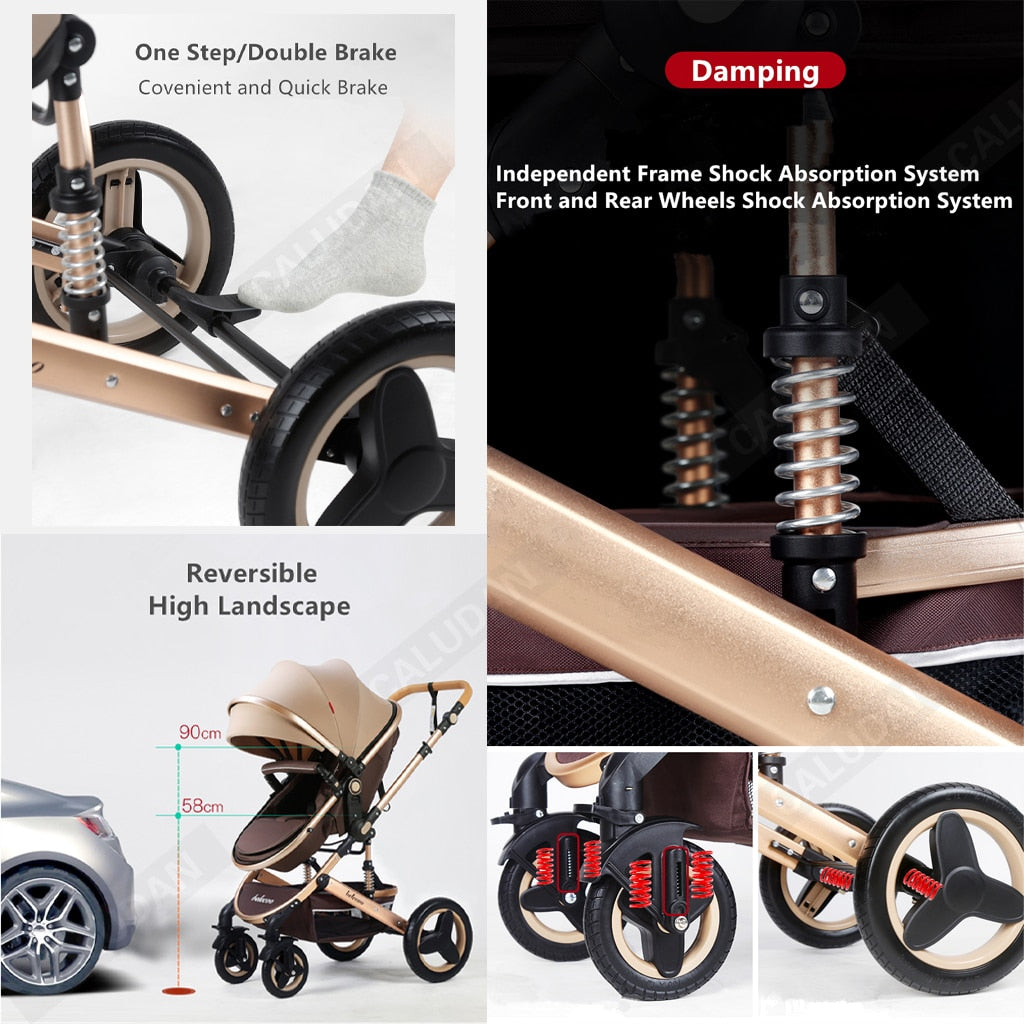 YAZOCO Poussette 3 en1 Compacte Poussette CombinéEs Anstout Terrain Luxe Haut Paysage Quadruple Pliable Canne Bébé Poussettes Confort Convient aux Nouveau Nés