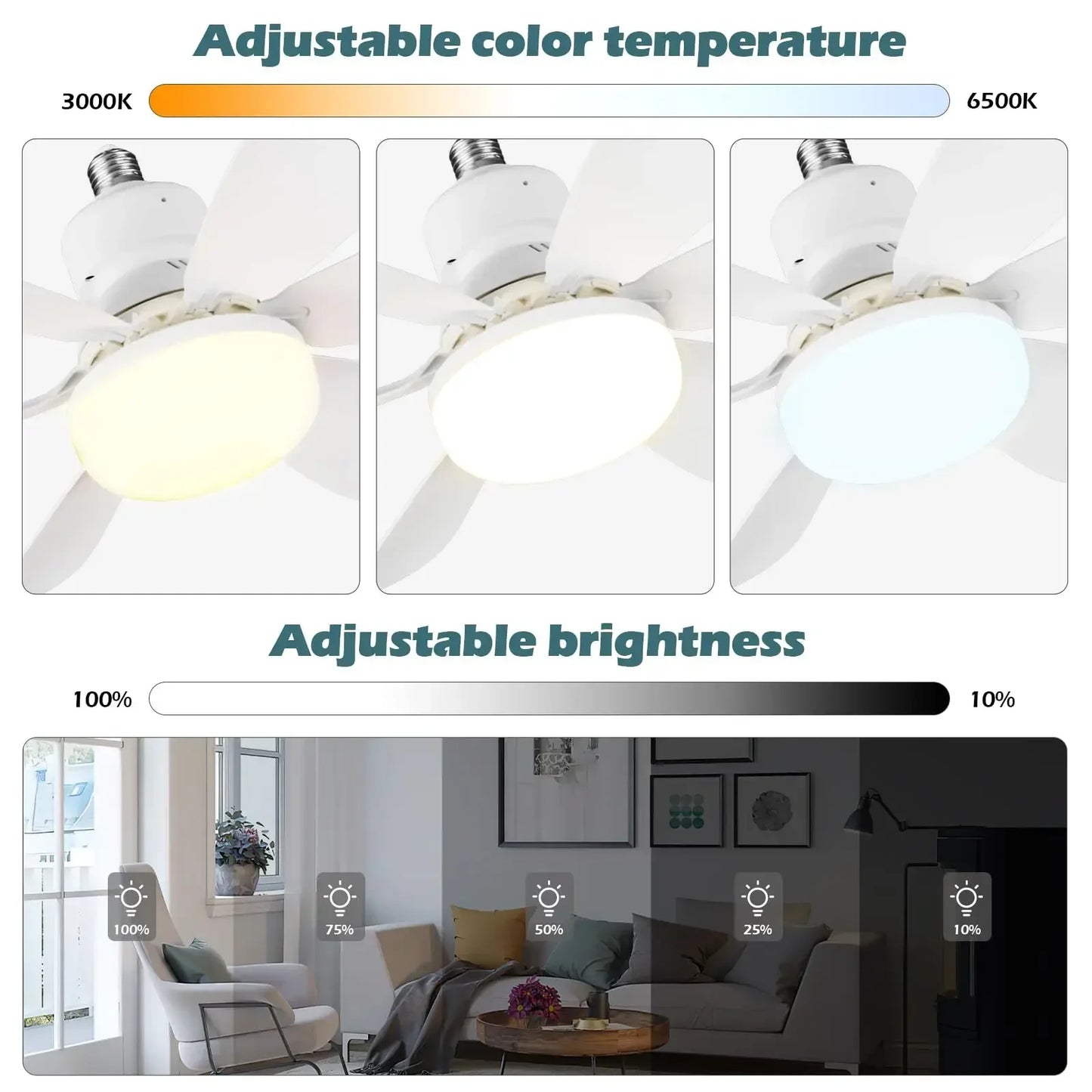 Plafonnier LED avec fonction de gradation à distance, 85-265V, 30W ventilateur de plafond, adapté au salon, au bureau,mison