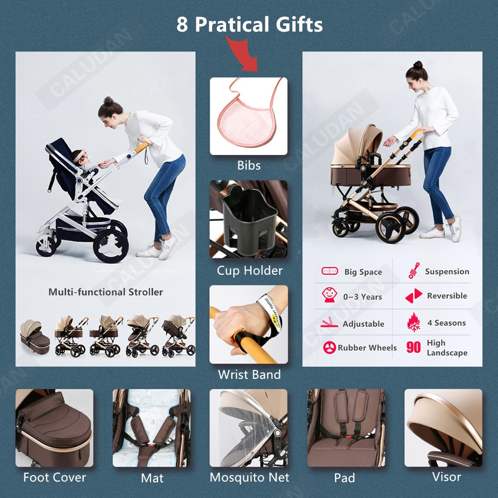 YAZOCO Poussette 3 en1 Compacte Poussette CombinéEs Anstout Terrain Luxe Haut Paysage Quadruple Pliable Canne Bébé Poussettes Confort Convient aux Nouveau Nés