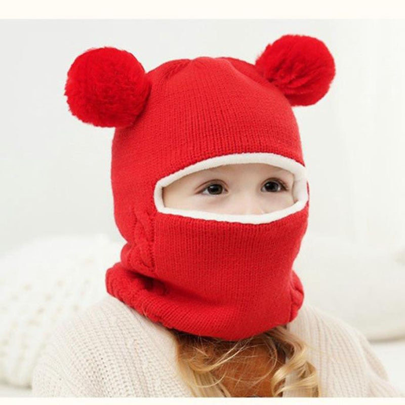 Cagoule Bébé Fille Garçon Bonnet Cache Cou Bébé Enfants Bonnet Tricoté Écharpe Épais Tour de Cou pour les Bébés de 3-18 mois