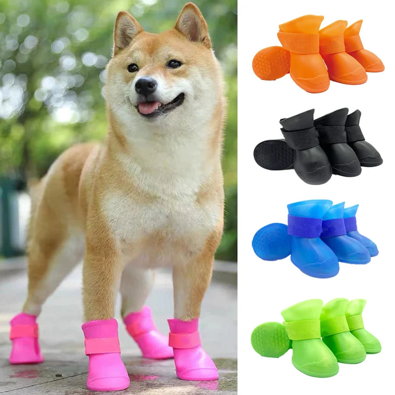 Botte en caoutchouc anti-alde pour animaux de compagnie, botte imperméable pour petits, moyens et grands chiens, chaussures d'extérieur pour chats, 4 pièces