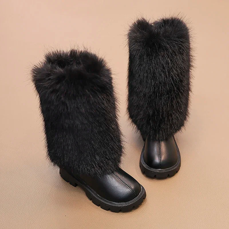 Bottes hautes enfants chaud princesse bottes en cuir semelles souples