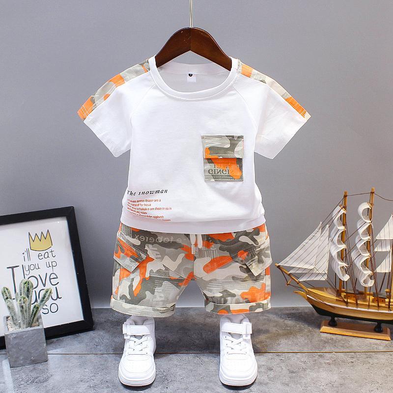 2 piéces Ensemble Court À Rayures Imprimées À Manches Courtes Pour Garçon, Ensemble T-shirt Et Short, Vêtements Pour Enfants Pour L'été
