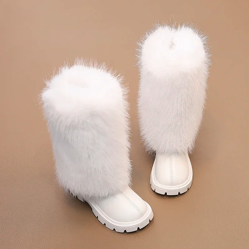 Bottes hautes enfants chaud princesse bottes en cuir semelles souples