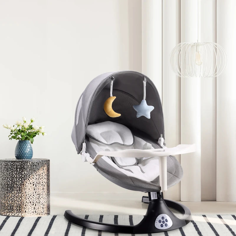 Balancelle bébé /transat électrique connécté DEAREST gris avec capote + moustiquaire