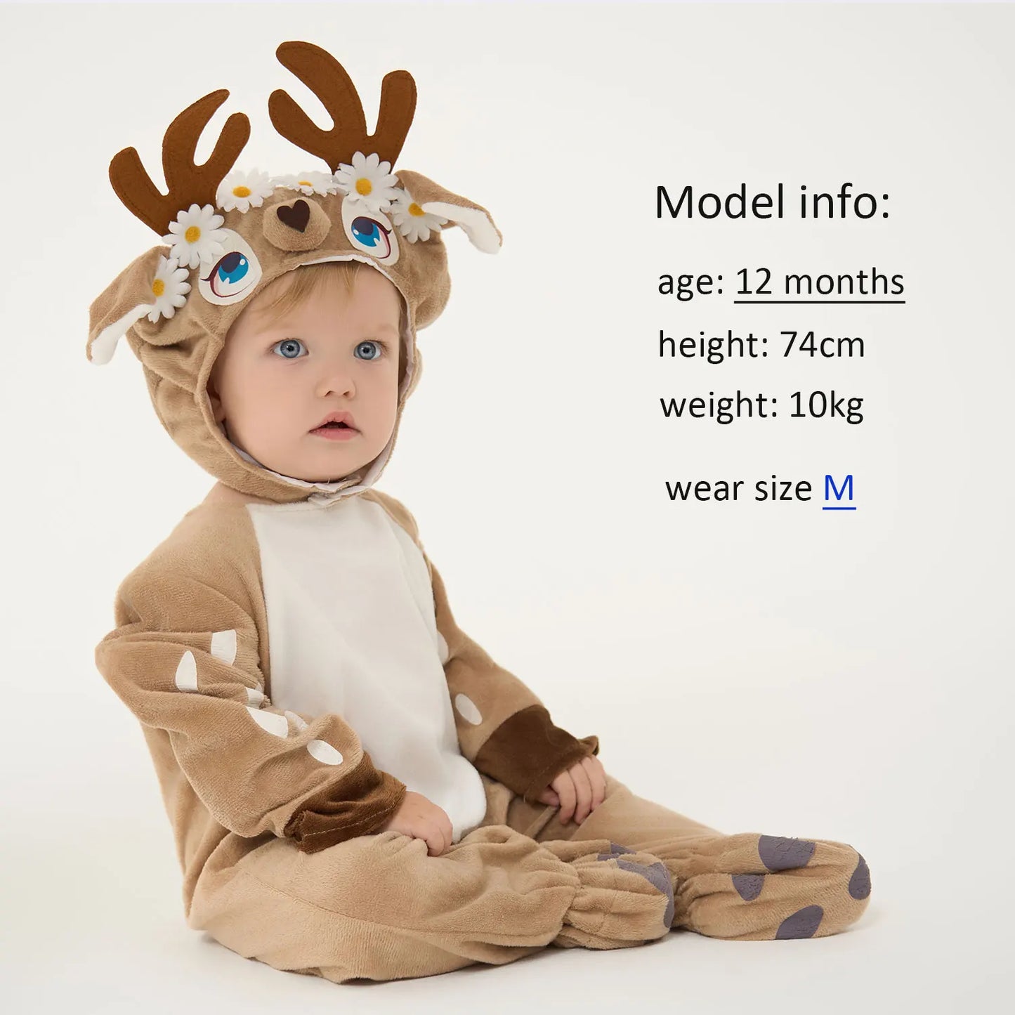 Petit cerf fauve costume pour bébé garçons filles 6M 12M 18M 2pcs / Set Capuche Combishort Avec Chaussures Halloween