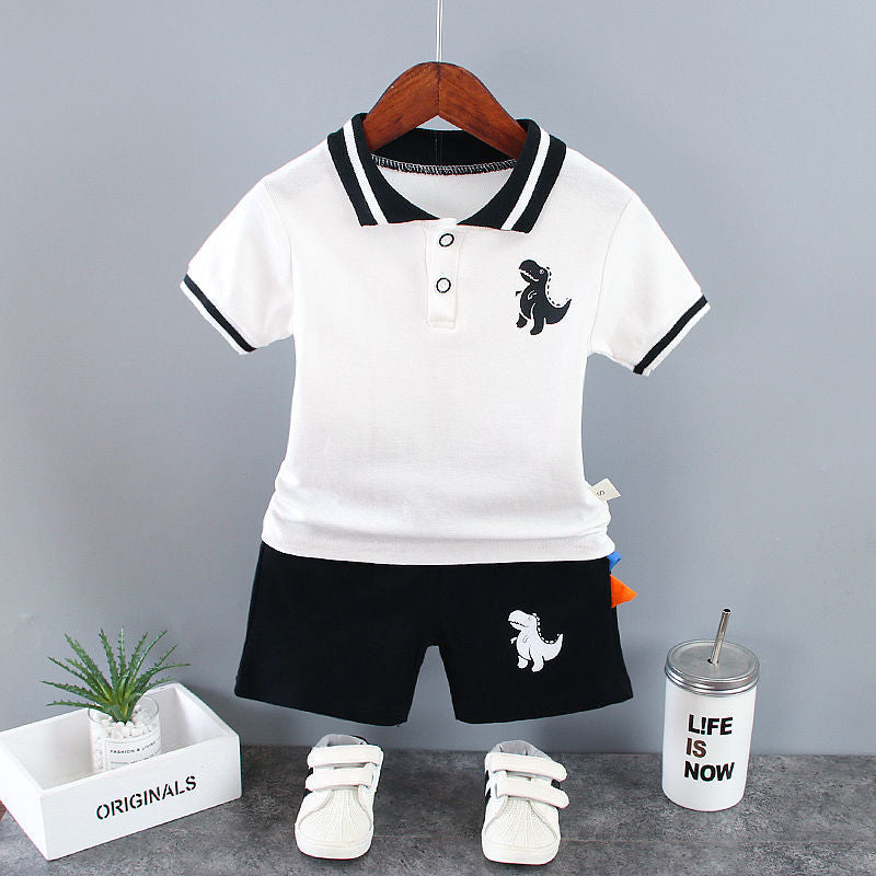 2 piéces Ensemble Court À Rayures Imprimées À Manches Courtes Pour Garçon, Ensemble T-shirt Et Short, Vêtements Pour Enfants Pour L'été