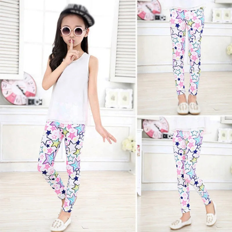 Enfants filles leggings printemps automne mince enfants Stretch imprimé lait soie pantalon coréen enfants pantalons vêtements d'été