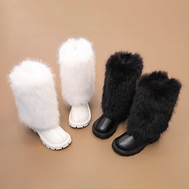 Bottes hautes enfants chaud princesse bottes en cuir semelles souples
